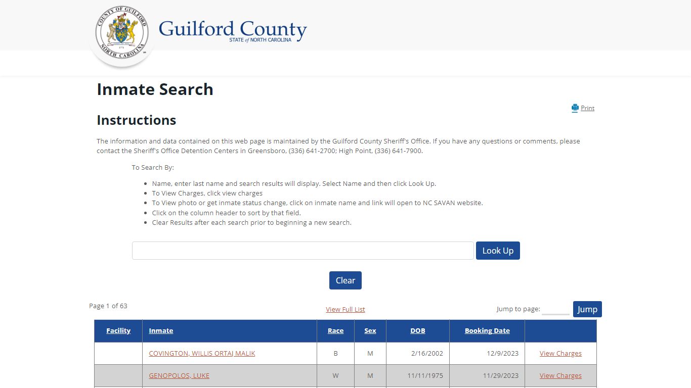 Inmate Search